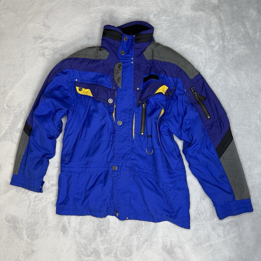 Vintage 90s Marker Ski Jacket Men M Blue Purple Yellow Retro Snowboard Coat
